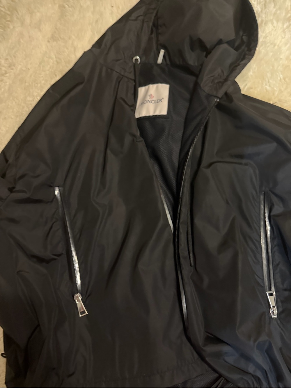 Moncler Black Hooded Windbreaker with Silver Zippers